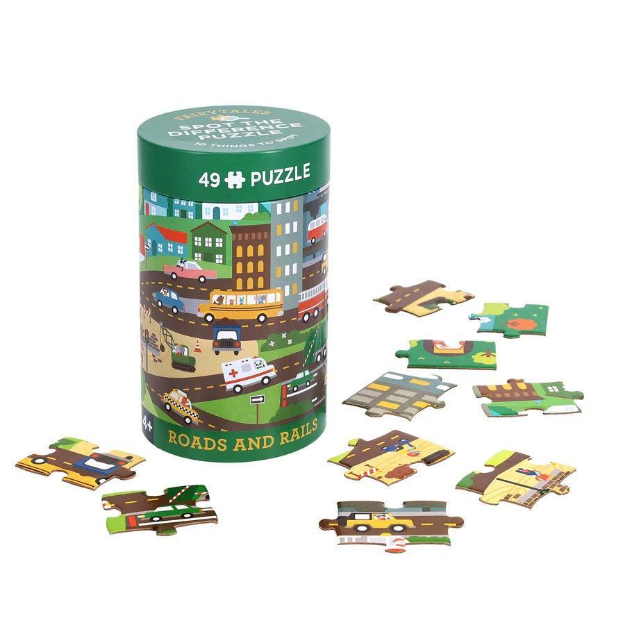 Spot the Difference 49-Piece Puzzle: Roads and Rails